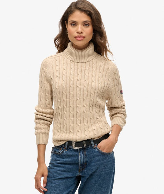 Slouchy Cable Roll Neck Jumper