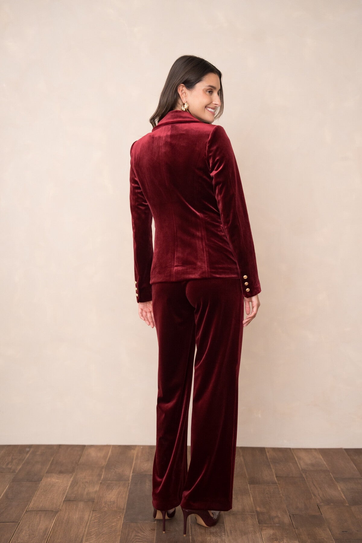 Velvet Blazer Jacket with Gold Buttons