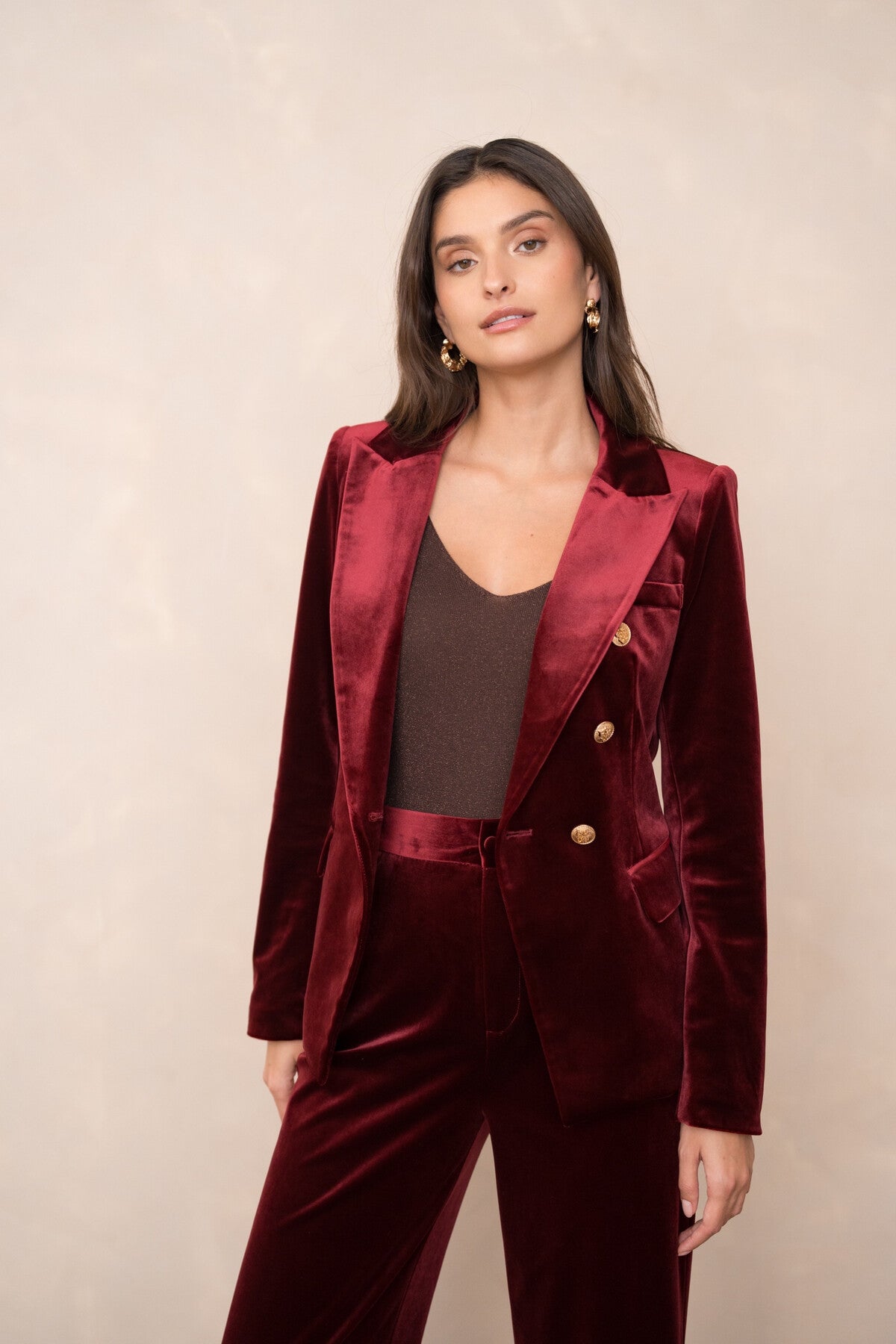 Velvet Blazer Jacket with Gold Buttons