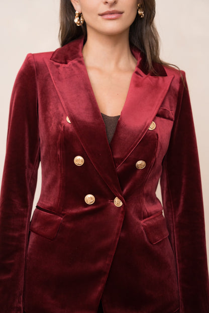 Velvet Blazer Jacket with Gold Buttons