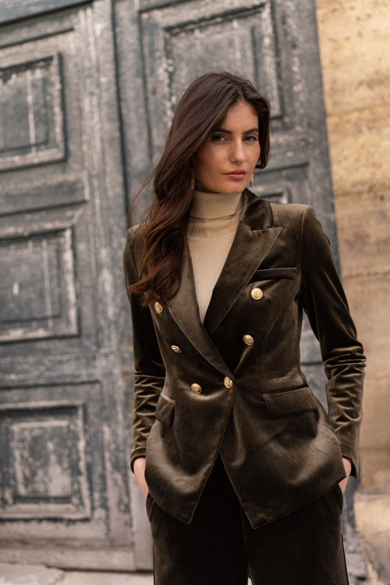 Velvet Blazer Jacket with Gold Buttons