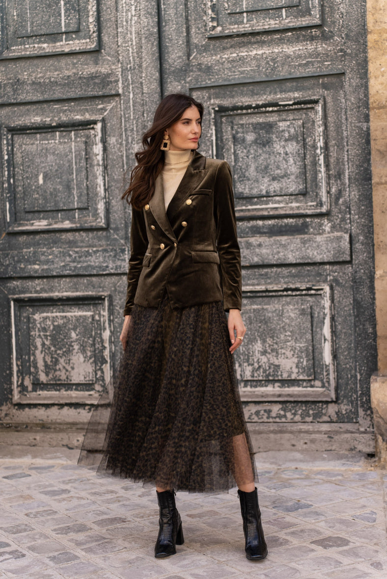 Velvet Blazer Jacket with Gold Buttons