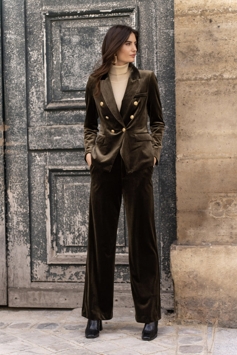 Velvet Blazer Jacket with Gold Buttons