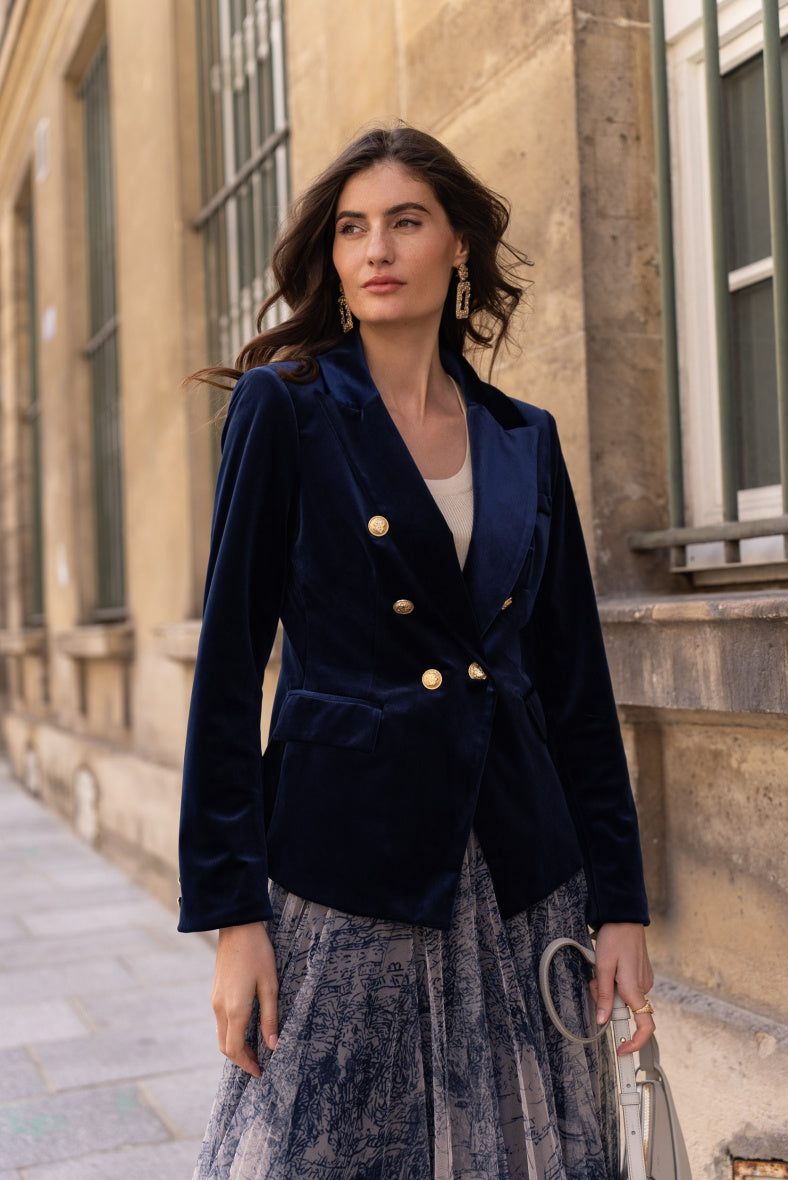 Velvet Blazer Jacket with Gold Buttons