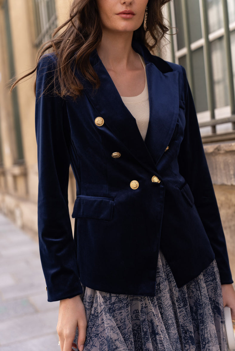 Velvet Blazer Jacket with Gold Buttons