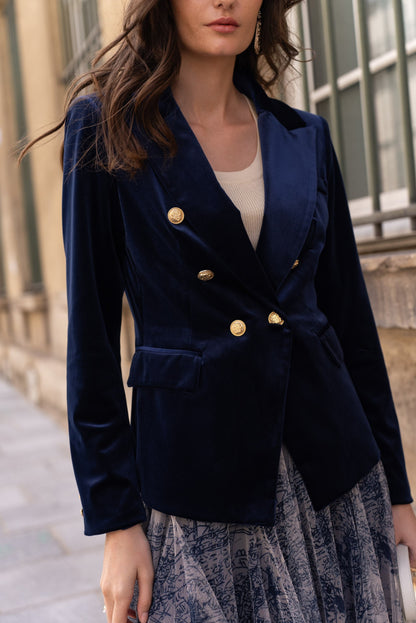 Velvet Blazer Jacket with Gold Buttons