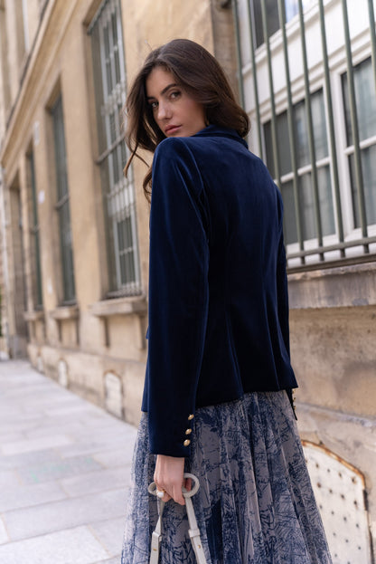 Velvet Blazer Jacket with Gold Buttons