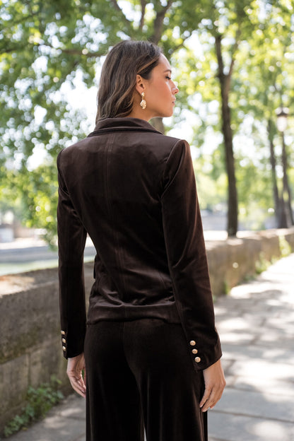 Velvet Blazer Jacket with Gold Buttons