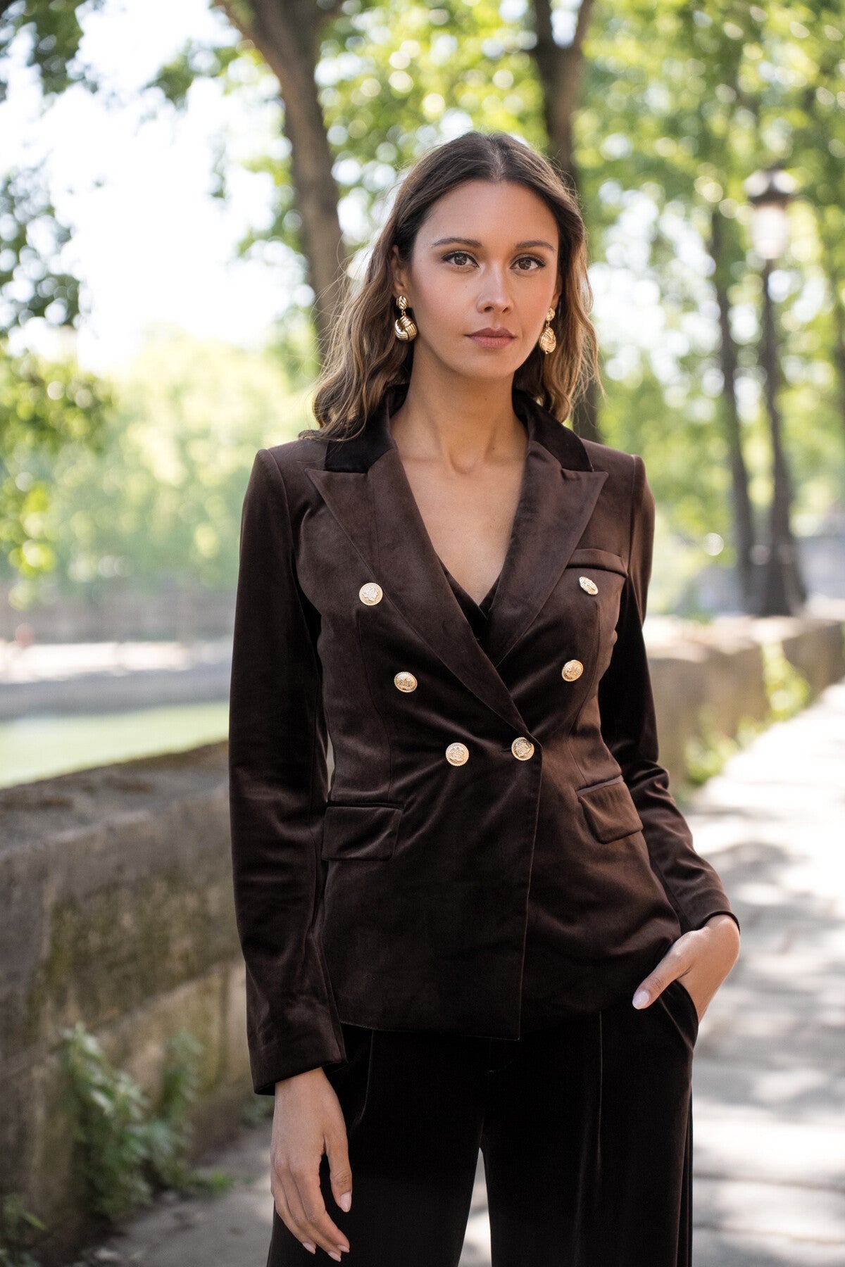 Velvet Blazer Jacket with Gold Buttons