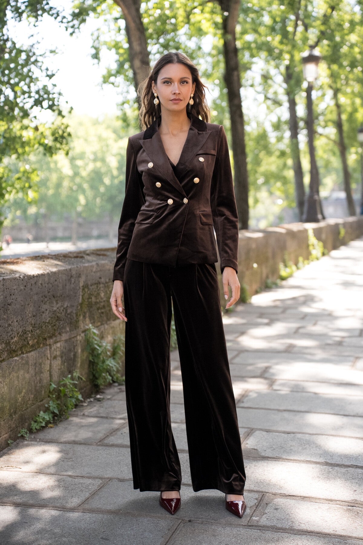 Velvet Blazer Jacket with Gold Buttons