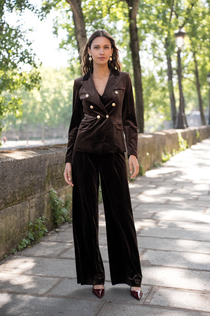 Velvet Blazer Jacket with Gold Buttons