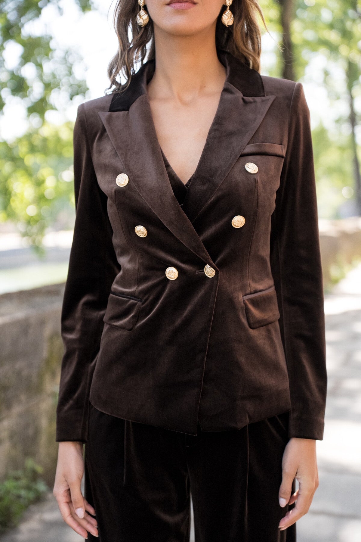 Velvet Blazer Jacket with Gold Buttons