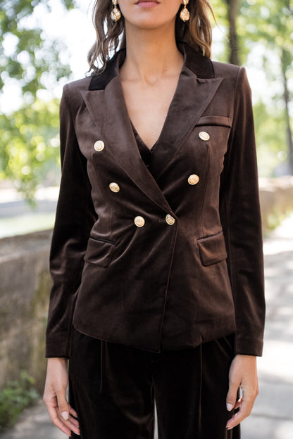 Velvet Blazer Jacket with Gold Buttons
