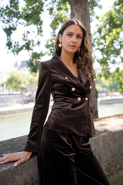 Velvet Blazer Jacket with Gold Buttons