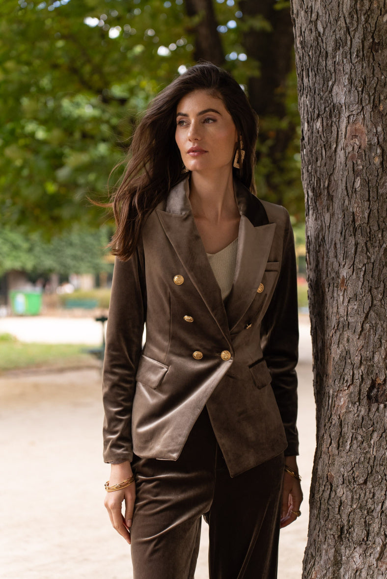 Velvet Blazer Jacket with Gold Buttons