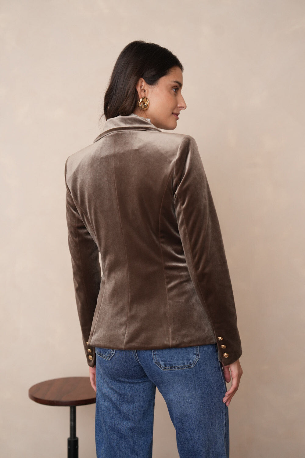 Velvet Blazer Jacket with Gold Buttons