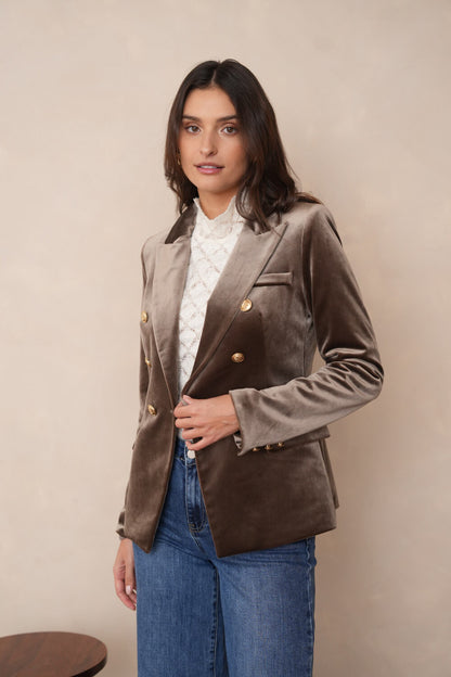 Velvet Blazer Jacket with Gold Buttons
