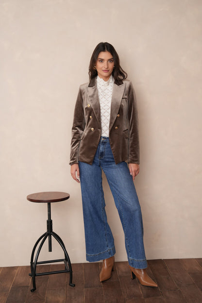 Velvet Blazer Jacket with Gold Buttons