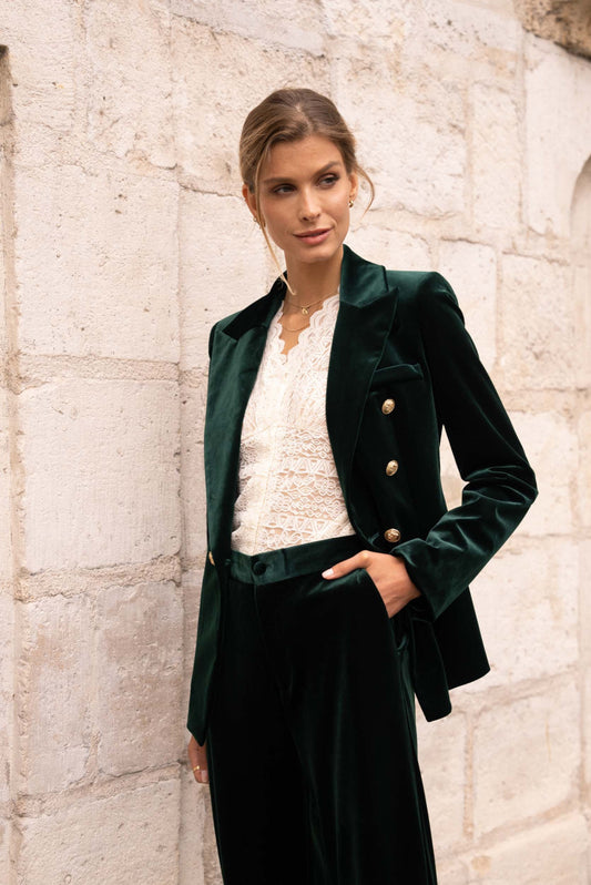 Velvet Blazer Jacket with Gold Buttons