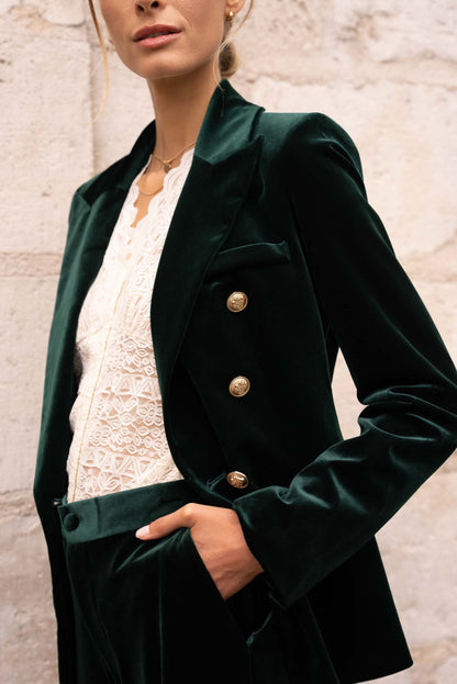 Velvet Blazer Jacket with Gold Buttons