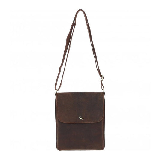 Womens Flap Over Leather Cross Body Bag Mud/brown: Ela 1495
