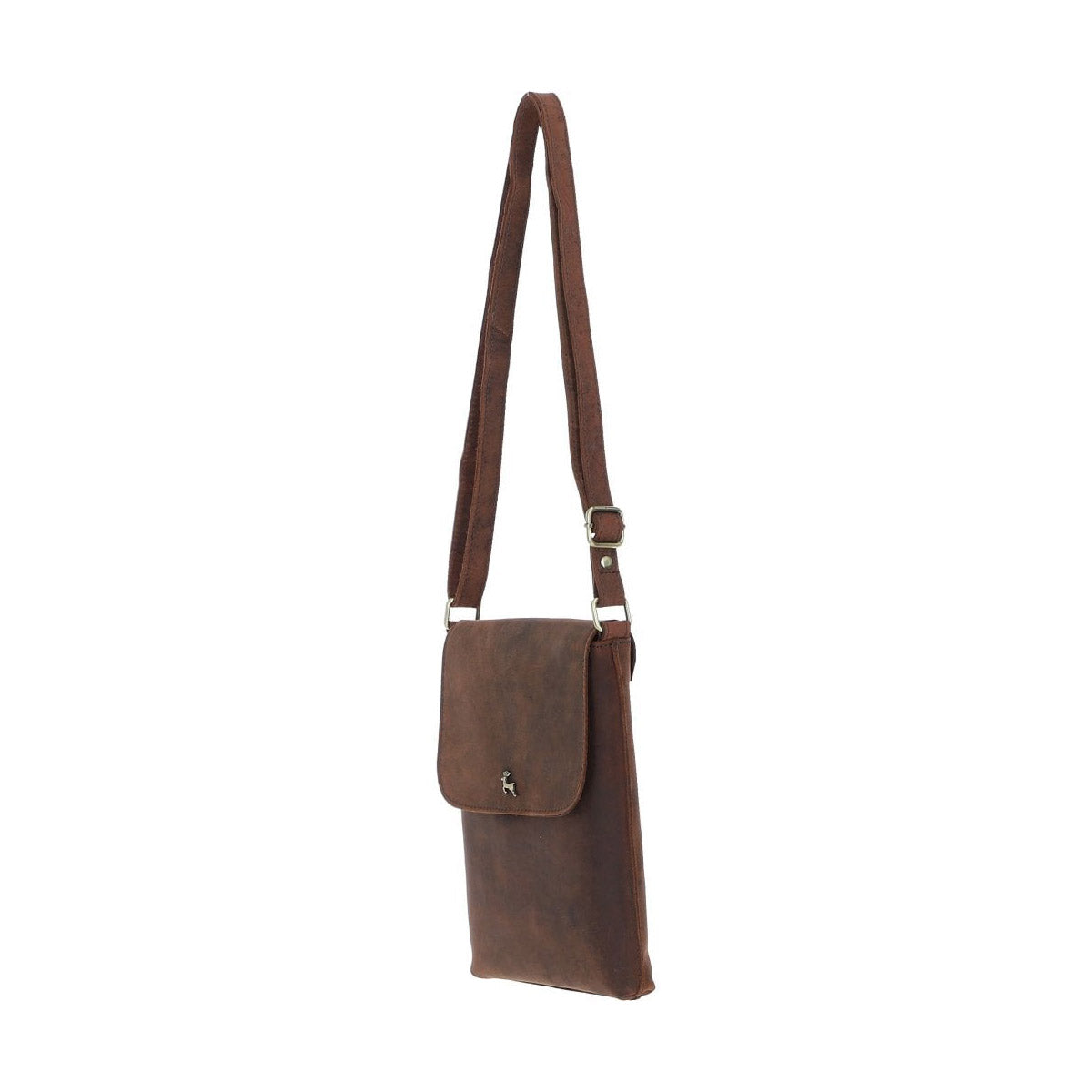 Womens Flap Over Leather Cross Body Bag Mud/brown: Ela 1495