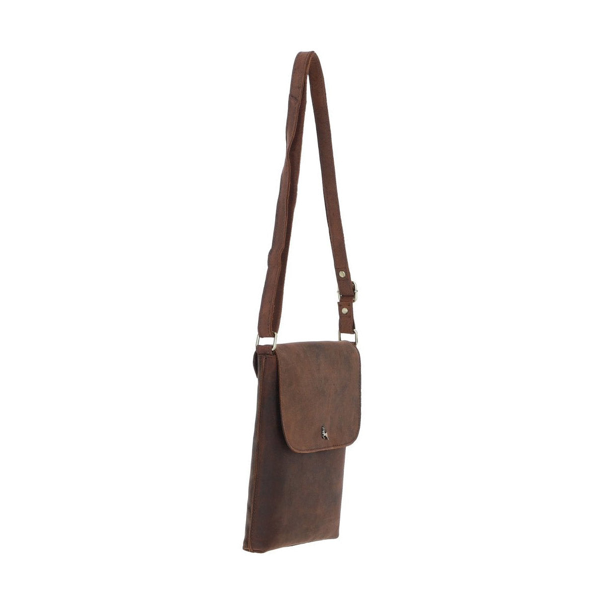 Womens Flap Over Leather Cross Body Bag Mud/brown: Ela 1495