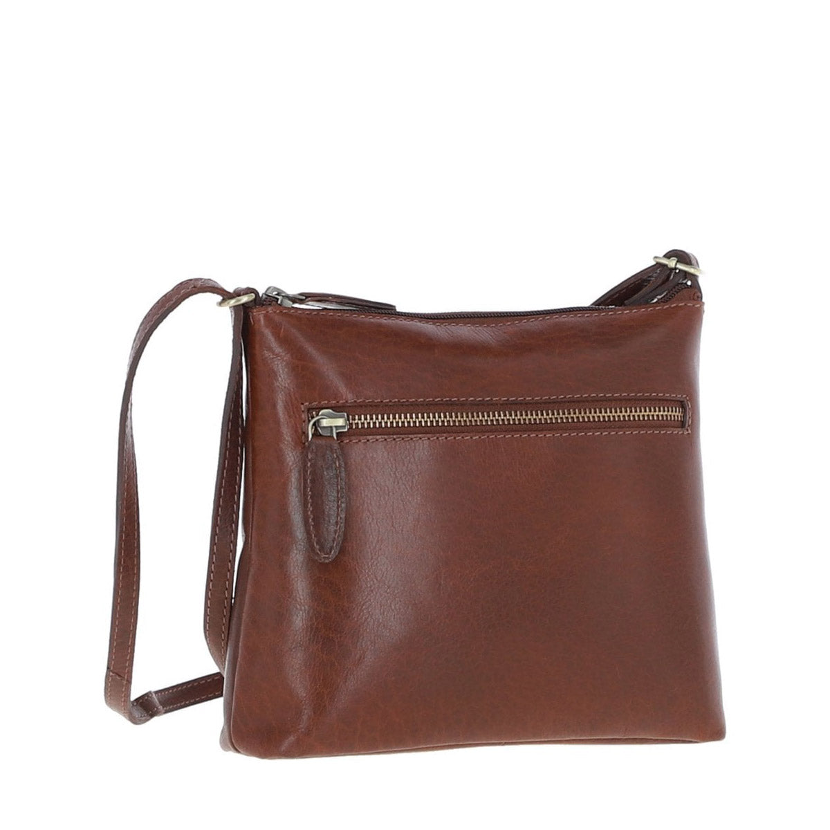 Zip Top Leather Crossbody Bag Chestnut: T-89