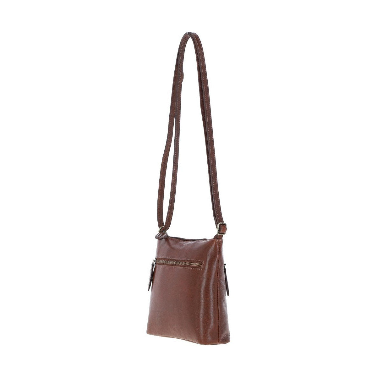 Zip Top Leather Crossbody Bag Chestnut: T-89
