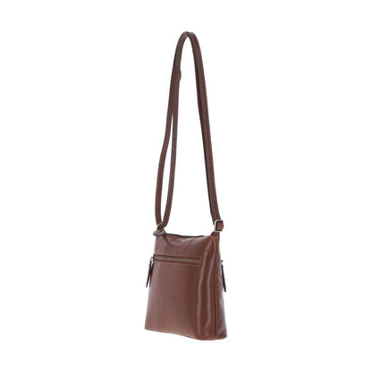 Zip Top Leather Crossbody Bag Chestnut: T-89