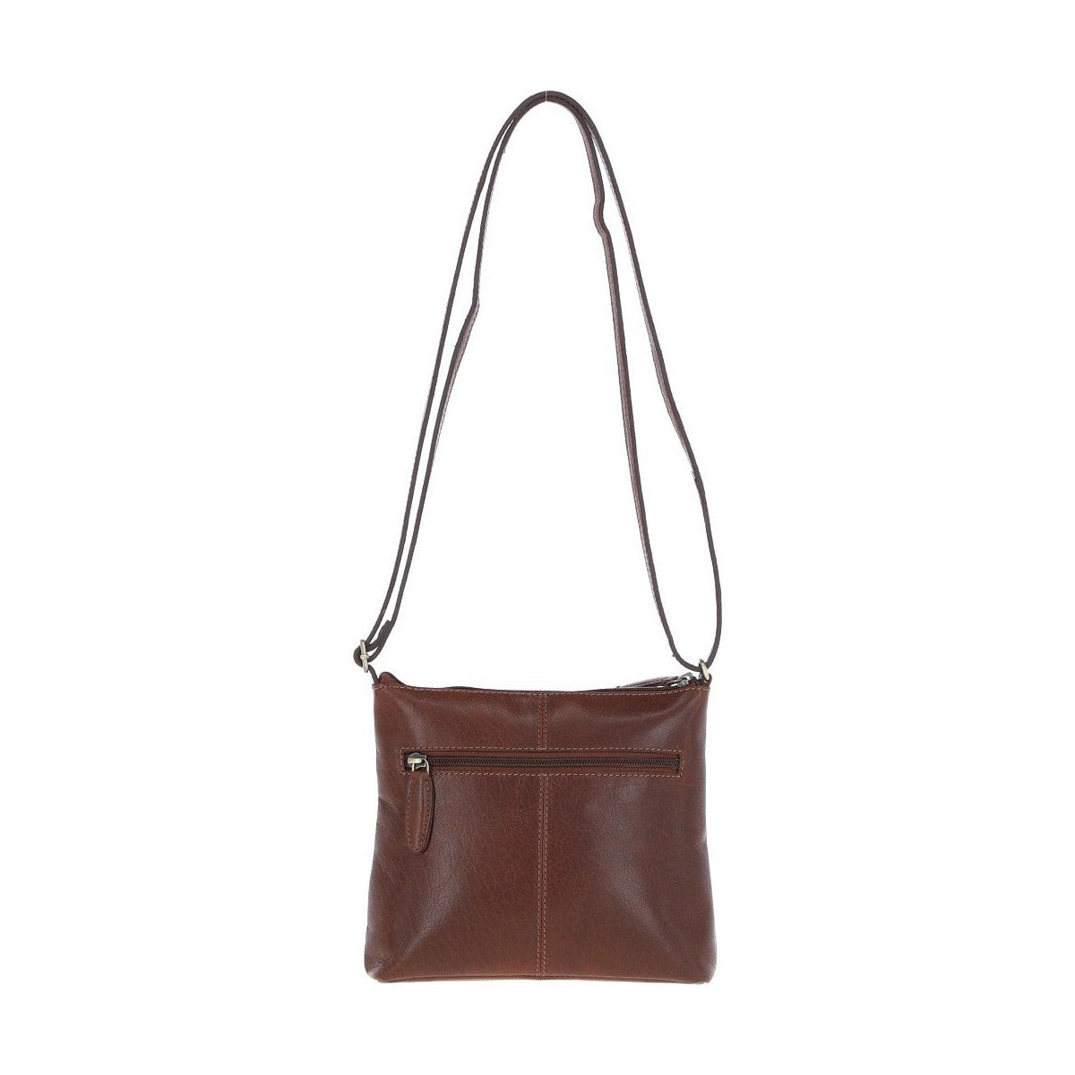 Zip Top Leather Crossbody Bag Chestnut: T-89