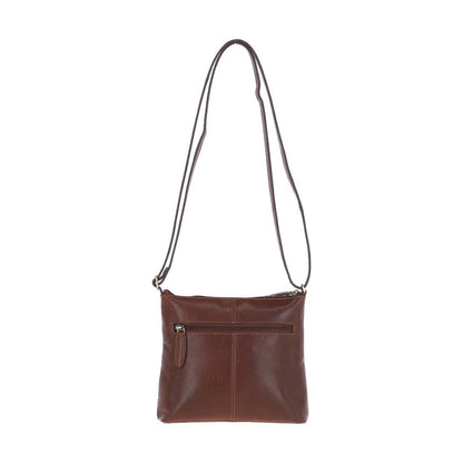 Zip Top Leather Crossbody Bag Chestnut: T-89