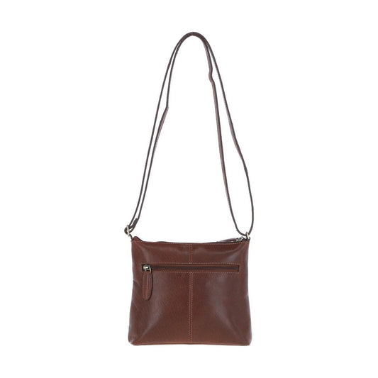 Zip Top Leather Crossbody Bag Chestnut: T-89