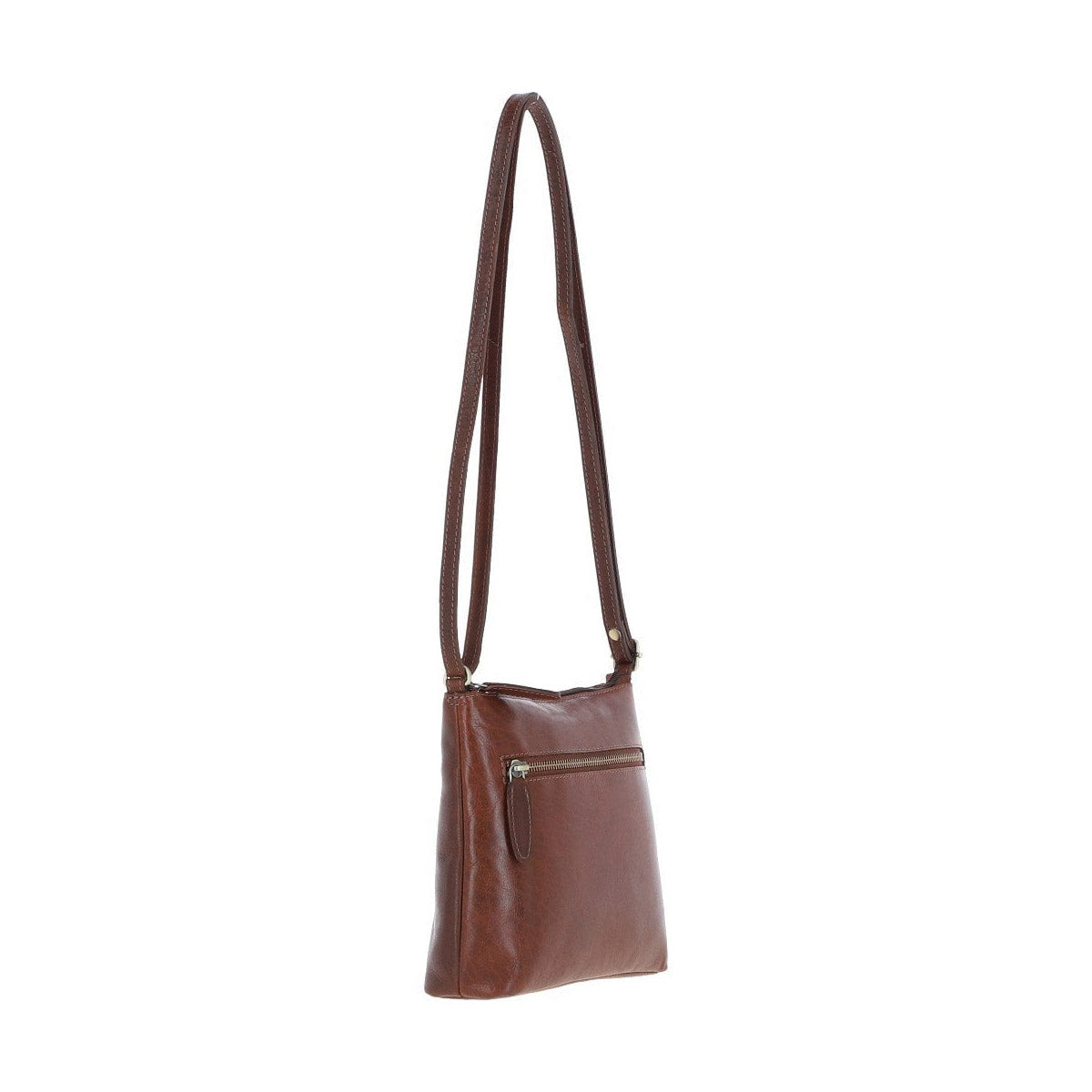 Zip Top Leather Crossbody Bag Chestnut: T-89