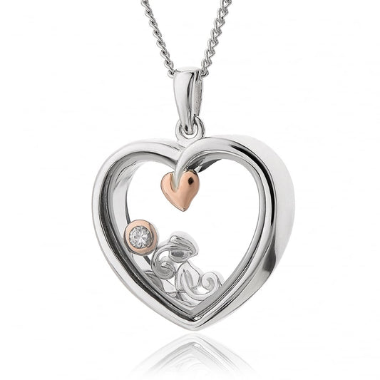 Tree of Life Sterling Silver Inner Charm Heart Pendant with Topaz