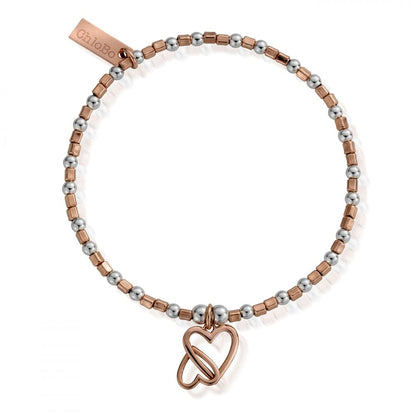Rose and Silver Interlocking Love Heart Bracelet