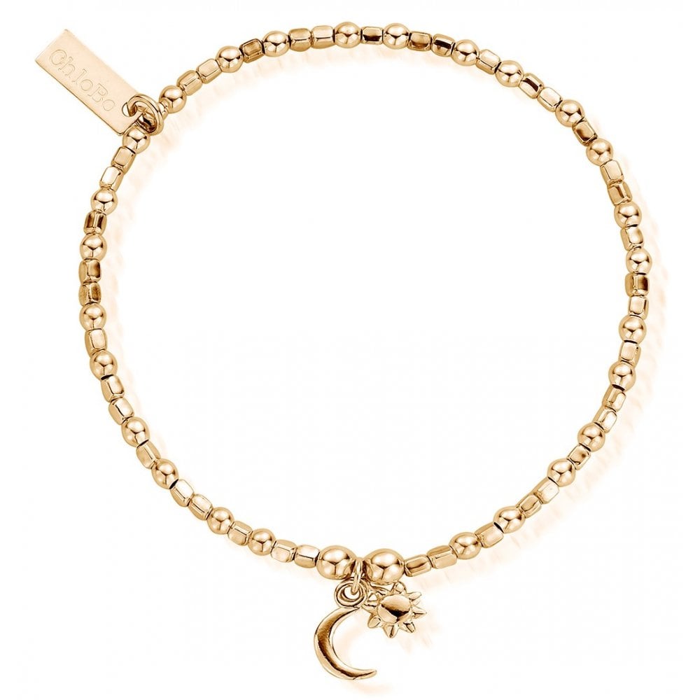 Mini Cube Gold Dainty Moon and Sun Bracelet
