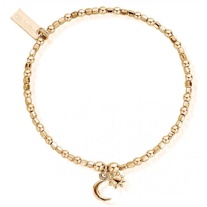 Mini Cube Gold Dainty Moon and Sun Bracelet