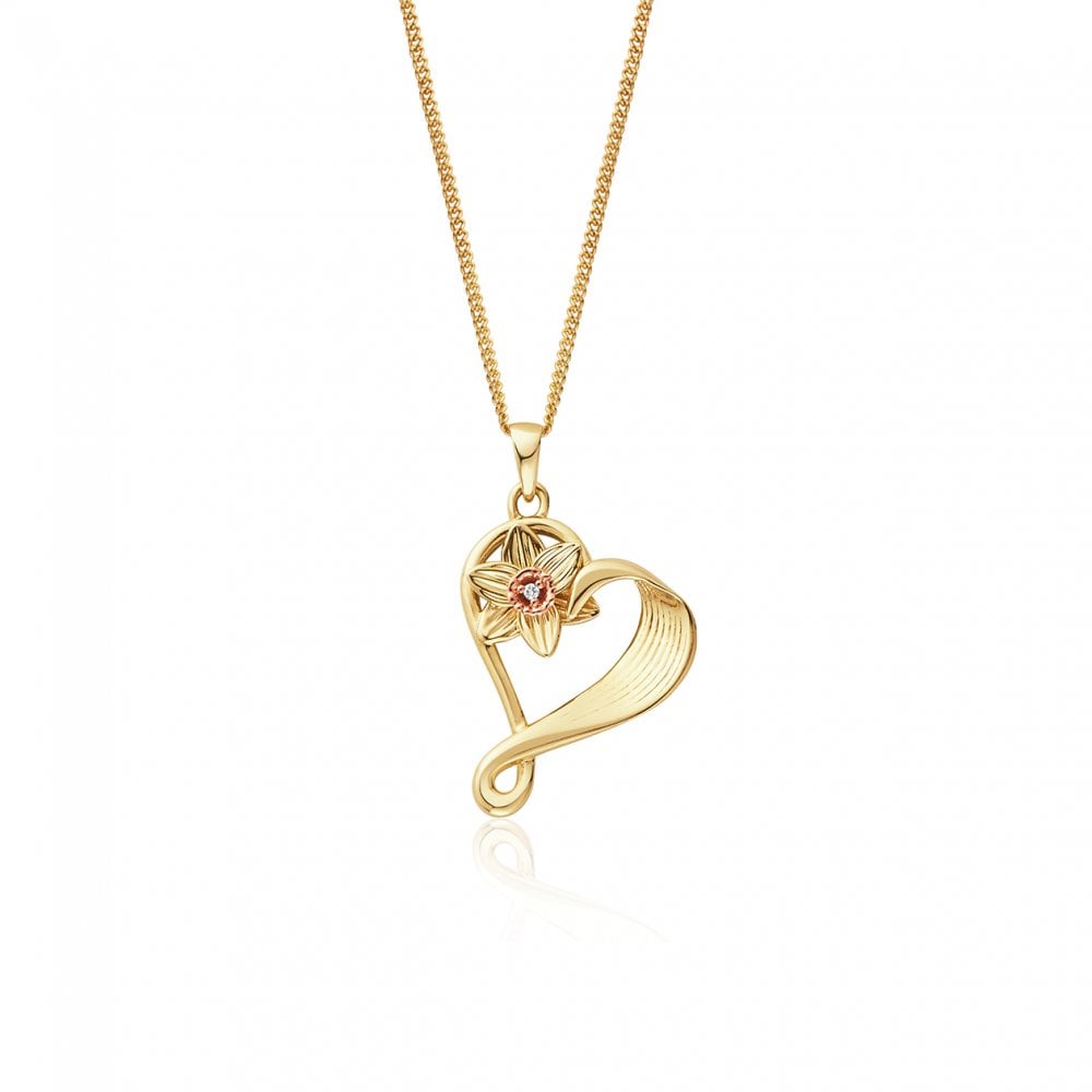 St Davids Daffodil Heart Diamond Pendant