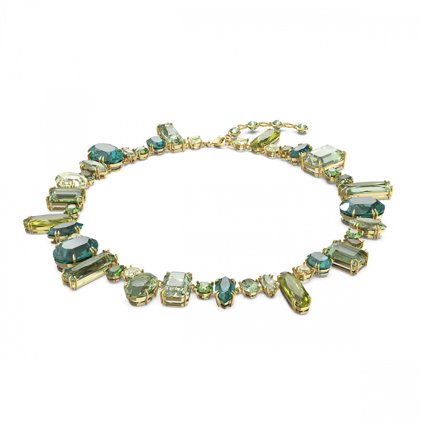Gema Necklace with Green Crystals, Gold Tone Plated