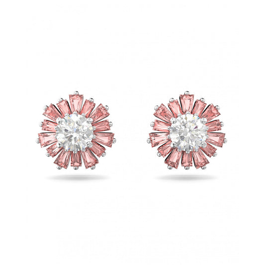 Sunshine Pink Stud Earrings, Rhodium Plated