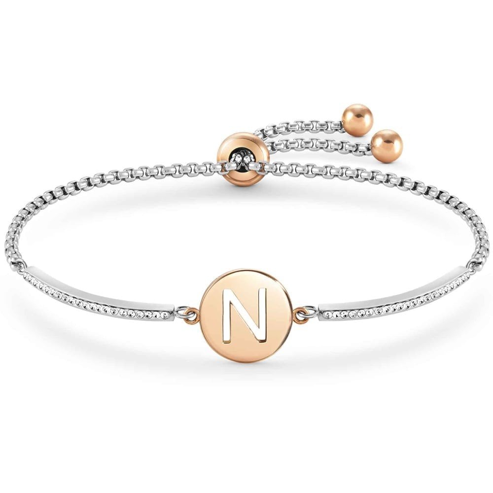 Milleluci Two-Tone Initial N Half Bangle Toggle Bracelet