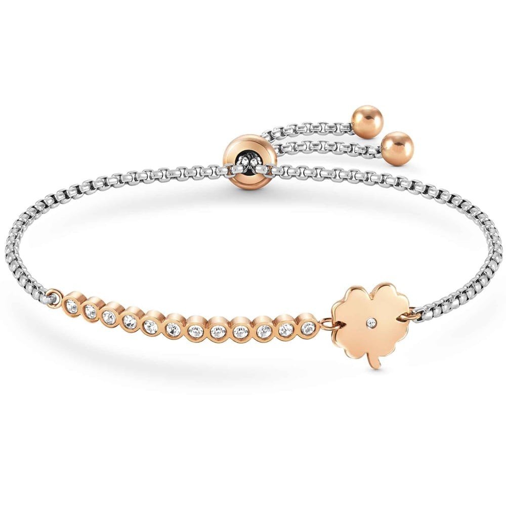 Milleluci Two-Tone Cubic Zirconia Clover Toggle Bracelet