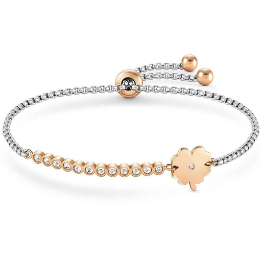 Milleluci Two-Tone Cubic Zirconia Clover Toggle Bracelet
