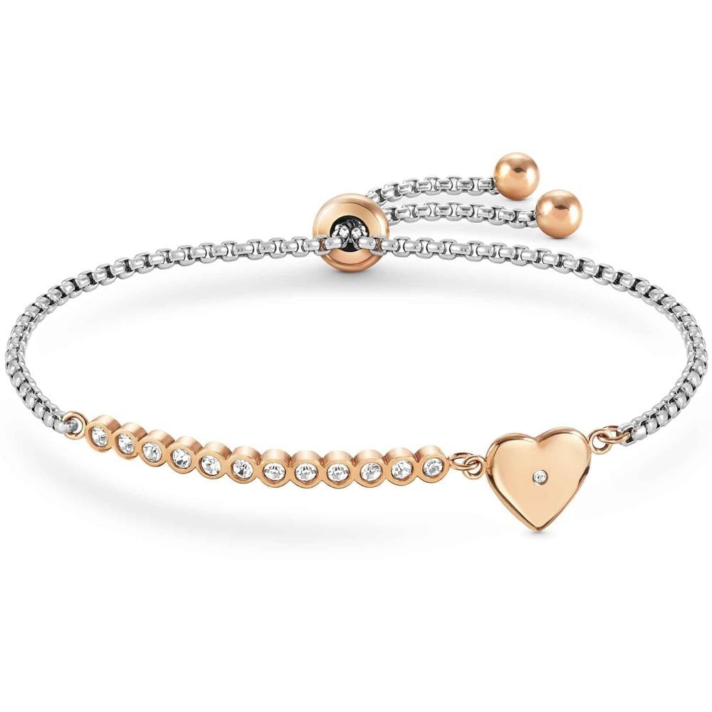 Milleluci Two-Tone Cubic Zirconia Heart Toggle Bracelet