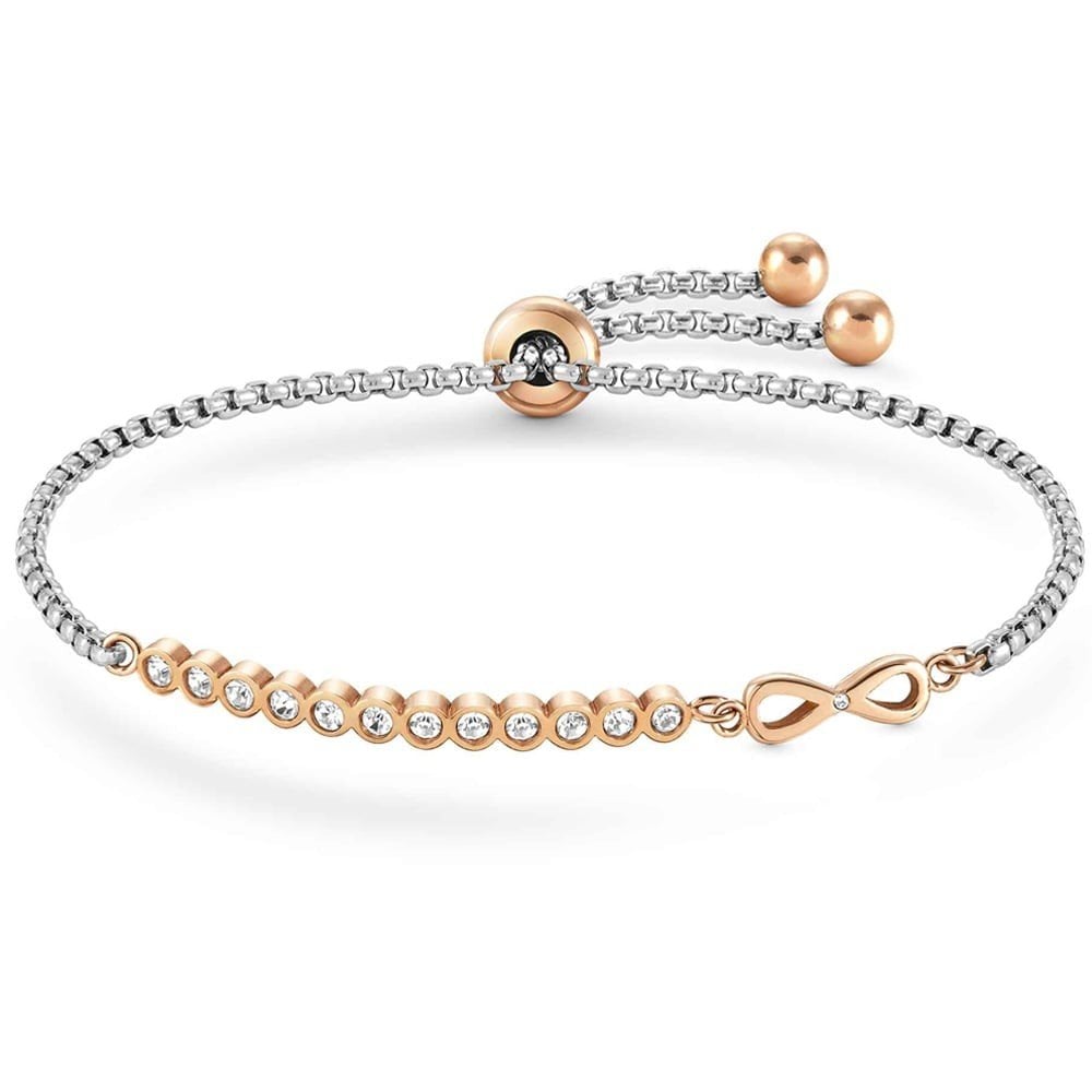 Milleluci Two-Tone Cubic Zirconia Infinity Toggle Bracelet