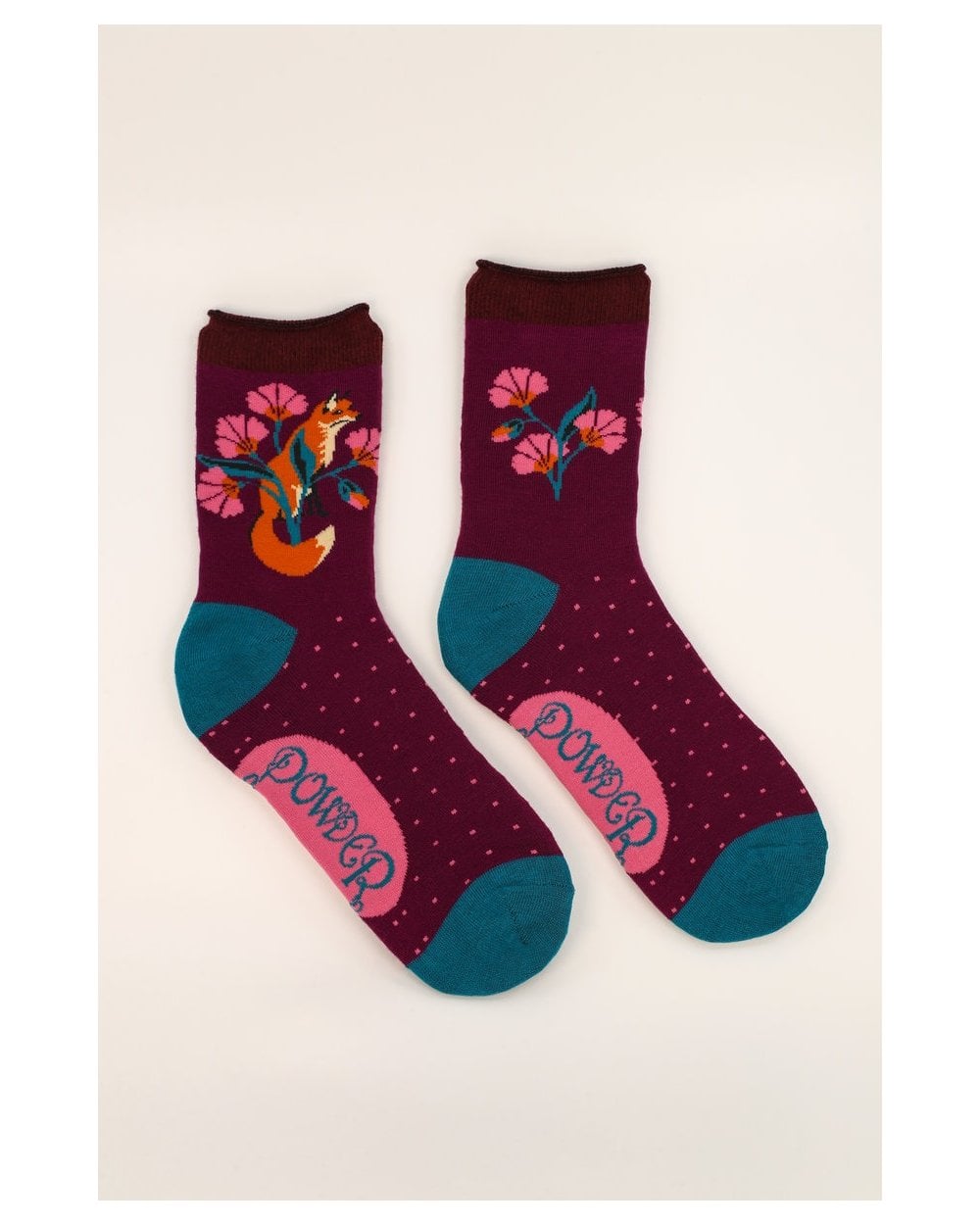 Fox in a Meadow Ankle Socks - Grape