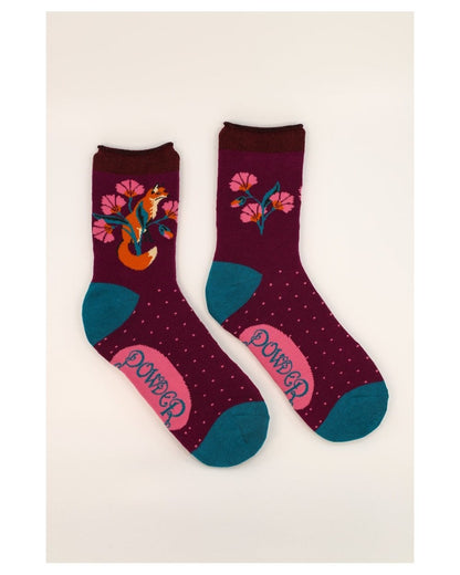 Fox in a Meadow Ankle Socks - Grape