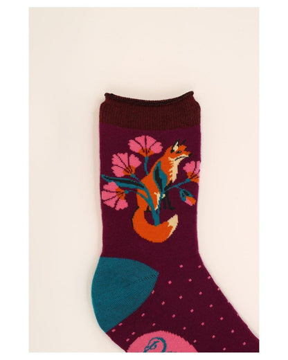 Fox in a Meadow Ankle Socks - Grape
