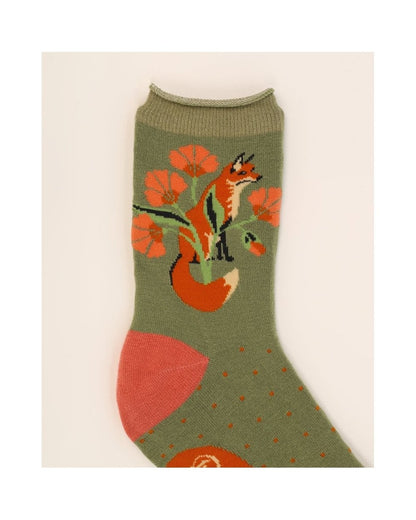 Fox in a Meadow Ankle Socks - Sage